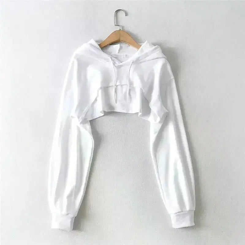 Felpa con cappuccio femminile Personalità Crop irregolare Stile ultra corto Top a maniche lunghe Felpa con spedizione di goccia femminile Y2k