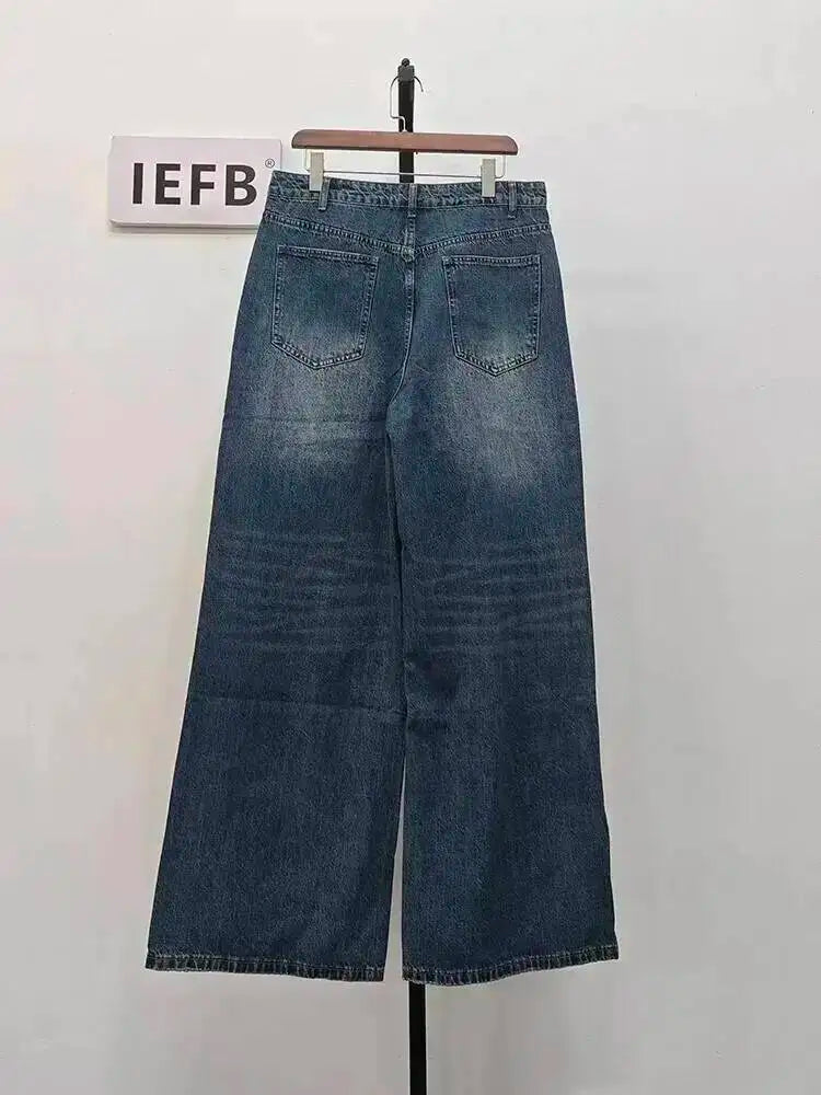 IEFB Pantaloni in denim da uomo estivi Vecchio blu lavato Jeans maschili Dritto Casual da uomo Pantaloni larghi a gamba larga Nuova moda 9C354
