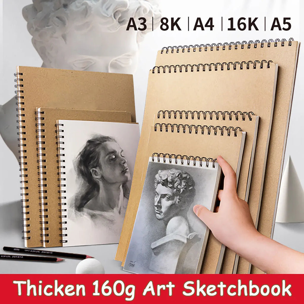 Art Sketchbook 160GSM Kraft Paper Spiral Coil Book Office School Supplies Drawing Notepad Stationary