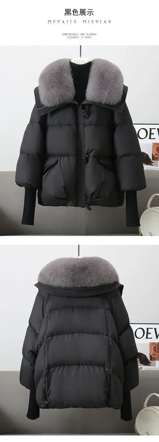 2025 inverno nuovo piumino corto imbottito donna Parka collo di pelliccia cappotti di cotone spesso vestiti nero tuta sportiva casual femminile nuovo
