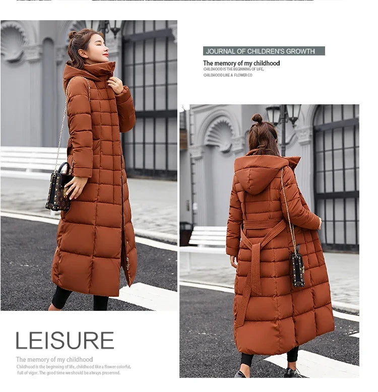 Cappotto Parka lungo in cotone piumino femminile nuovo inverno sopra il ginocchio ampio collo in pelliccia con cappuccio caldo parka spesso soprabito imbottito da donna
