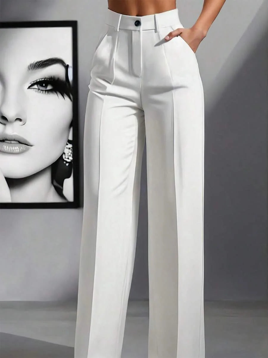 Pantaloni larghi pieghettati a vita alta da donna casual in tinta unita Pantaloni da lavoro Primavera Autunno Nuovi pantaloni dritti Pantaloni su misura da ufficio