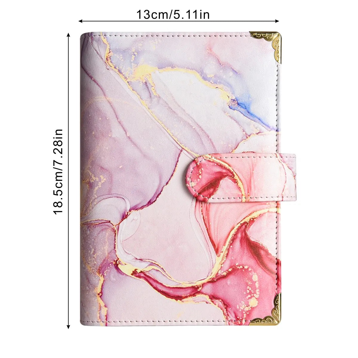 1spc budget card 12 sheets+zipper bag 8 sheets+2 sheets English stickers A6 leather retro marble pattern copper corner accountin
