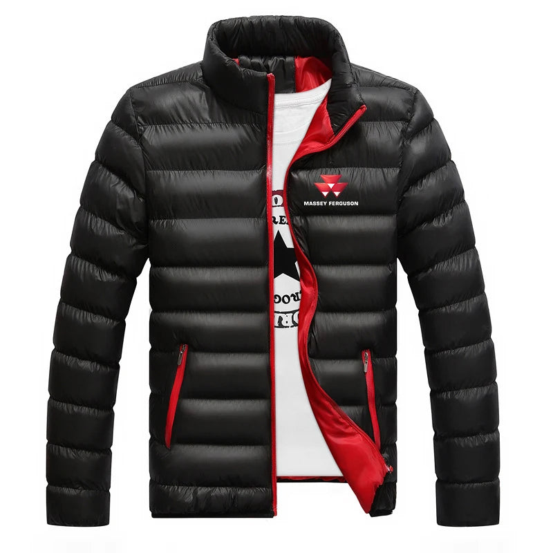 2025 Autunno Inverno Uomo Massey Ferguson Logo Stampa Colletto alla coreana Piumini Moda Cappotto in pile Cerniera calda Felpe con cappuccio sottili