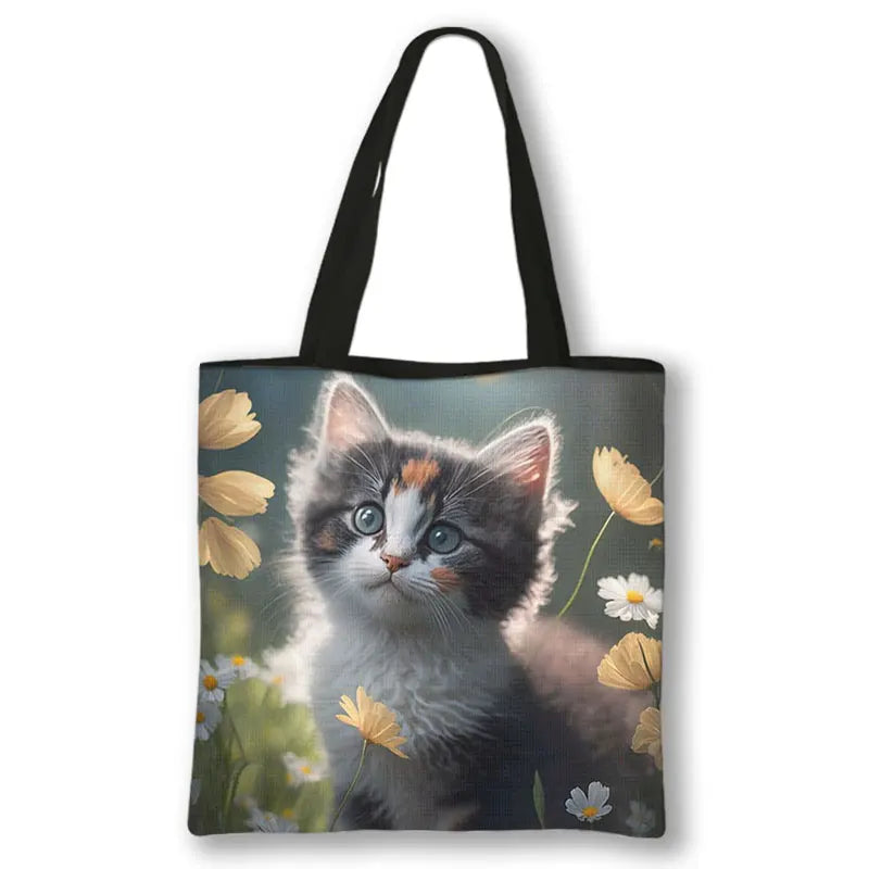 Borsa a tracolla con stampa gattino Kawaii Animali Gatti Cartoon Grafica Totes Borse Borsa da donna di grande capacità Borse shopper riutilizzabili Regalo