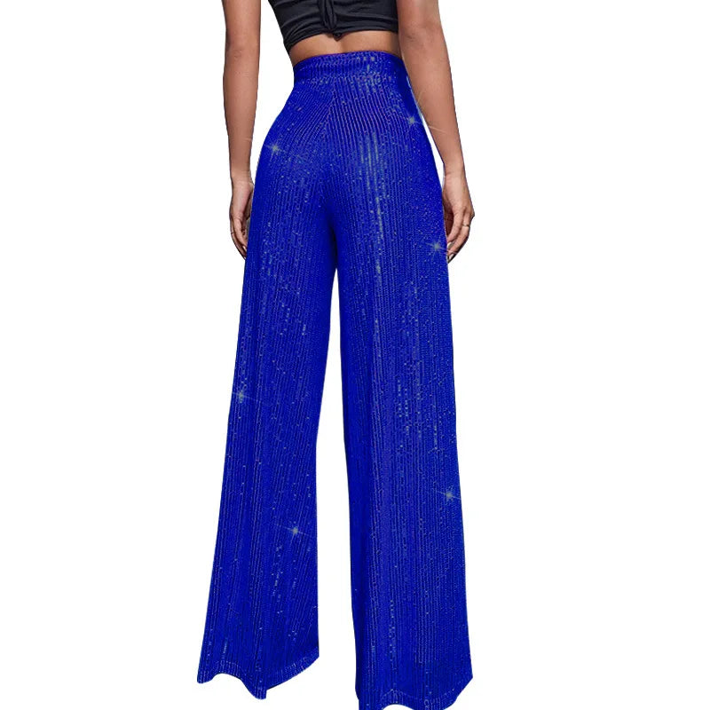 Pantaloni da donna, abbigliamento femminile, vestiti alla moda, pantaloni casual con paillettes, pantaloni eleganti, ampi e fluidi, a gamba larga, hwy5623