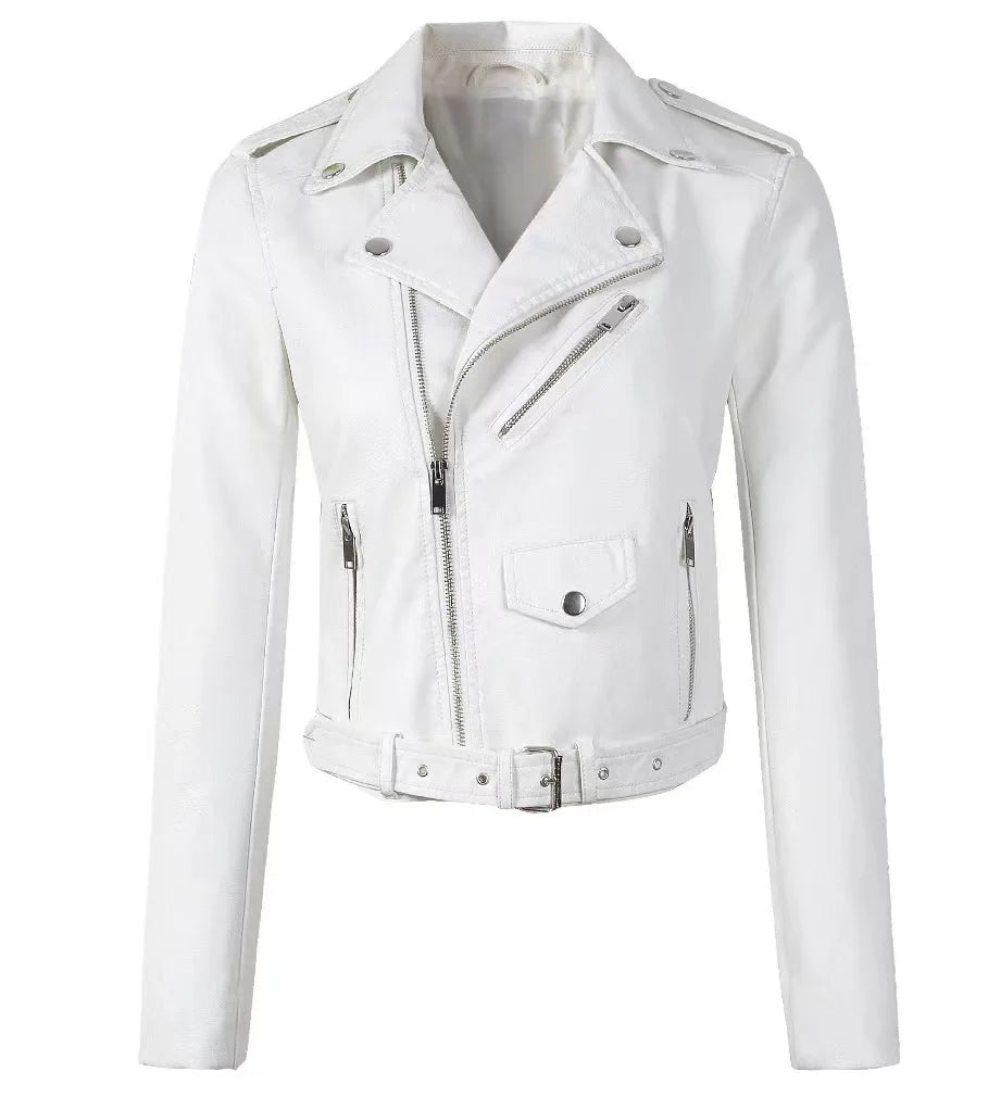 2025 Primavera Autunno Nuova giacca di pelle da donna Abbigliamento da moto Cappotto corto