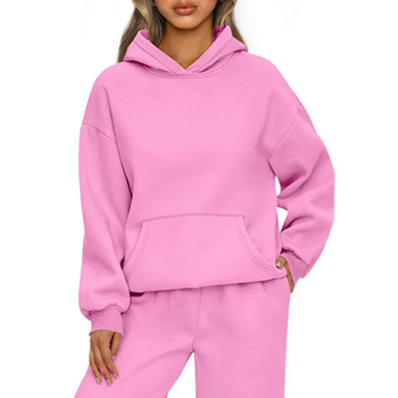 Felpa con cappuccio sportiva casual autunno inverno Felpa con cappuccio allentata moda donna a maniche lunghe tinta unita Pullover da donna