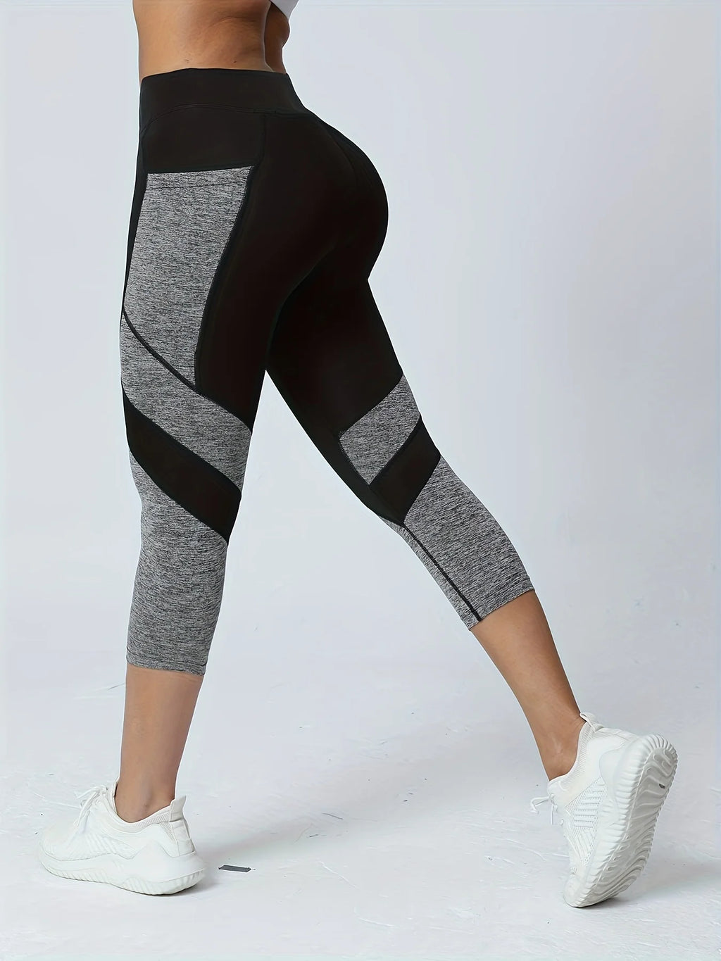 Pantaloni da yoga a vita alta con tasca patchwork da donna Pantaloni sportivi Capri Leggings Tummy Tuck