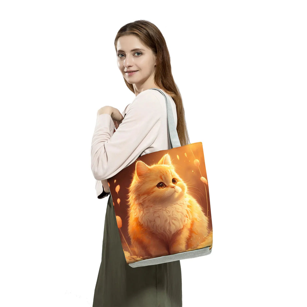 Pretty Cartoon Cat Print borse borse da spiaggia da donna ad alta capacità Cute Animal Graphic Eco borse per la spesa riutilizzabili portatili