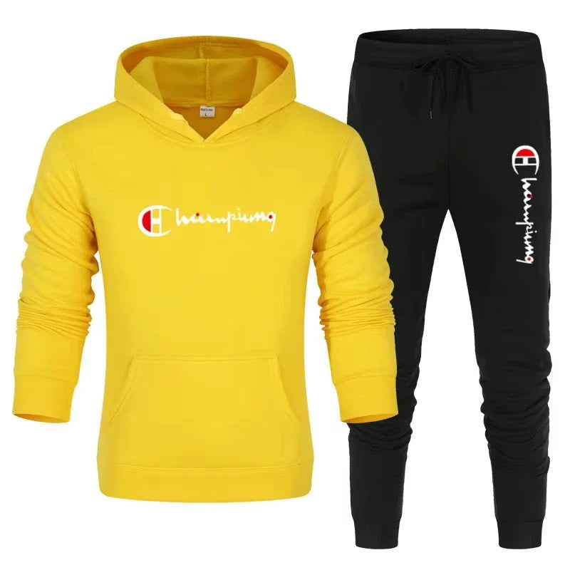 2025 Tuta da uomo Felpa con cappuccio + Pantaloni della tuta 2 pezzi Set Tuta sportiva Casual Jogger Abbigliamento sportivo 2 pezzi Set streetwear maschile