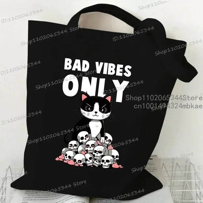 Nuove borse tote da donna della serie Cat Borsa ecologica in tela con stampa di gatti mucca carina Borsa a tracolla per adolescenti per amanti dei gatti di moda Harajuku ad alta capacità