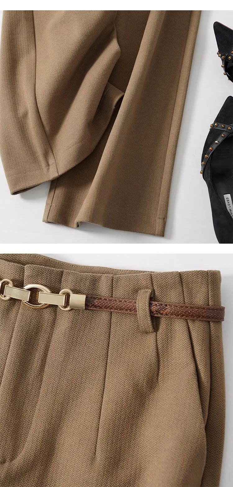 CGC Pantaloni larghi larghi a vita alta alla moda coreana Pantaloni di lana da donna Pantaloni larghi dritti solidi semplici Pantaloni da jogging casual