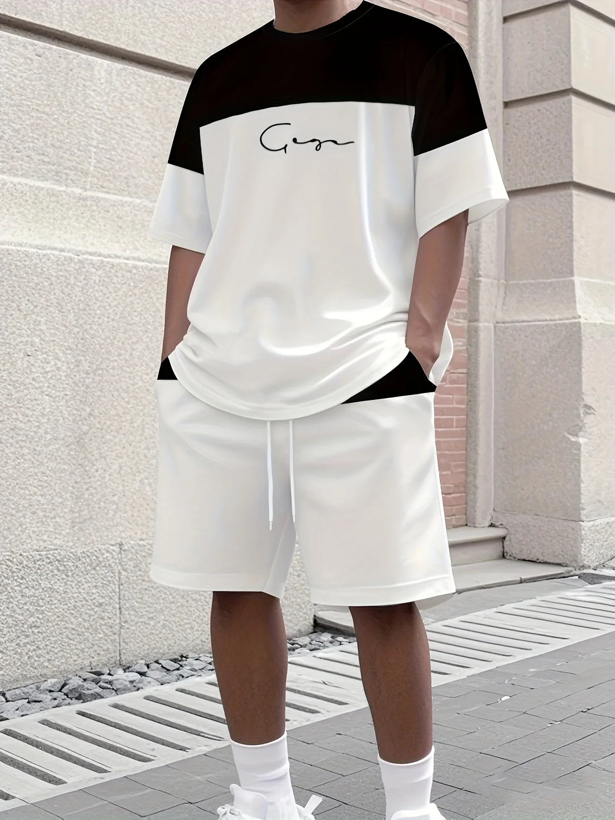 Set sportivo da uomo Set da due pezzi Girocollo Top a maniche corte e pantaloncini Completo da corsa da uomo T-shirt taglie forti T-shirt estiva da uomo