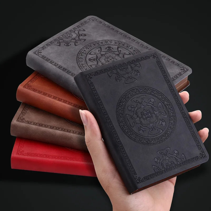 A6 Retro Style Pocket Type Mini Notebook Stamping Process Artificial PU Leather Writing Book Portable Notepad Office Bookkeeping
