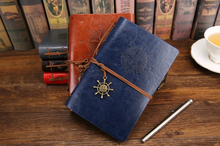 Retro Spiral Notebook Diary Notepad Vintage Pirate Anchors PU Leather Note Book Replaceable Stationery Gift Traveler Journal