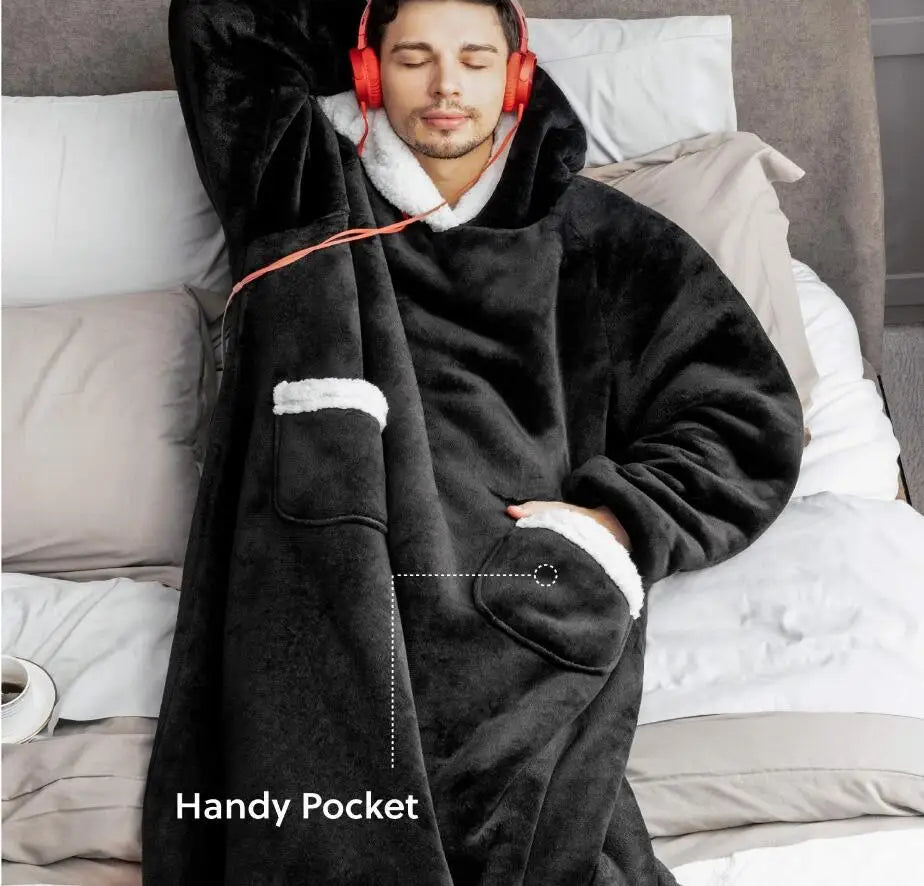 Felpe con cappuccio invernali Felpa in pile spesso caldo TV gigante Coperta indossabile oversize con maniche in flanella Coperta con cappuccio