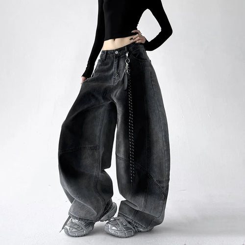 Jeans coreani retrò sfumati per donna Pantaloni a gamba dritta Pantaloni casual a gamba larga Jeans blu Pantaloni Y2k larghi senza pendente