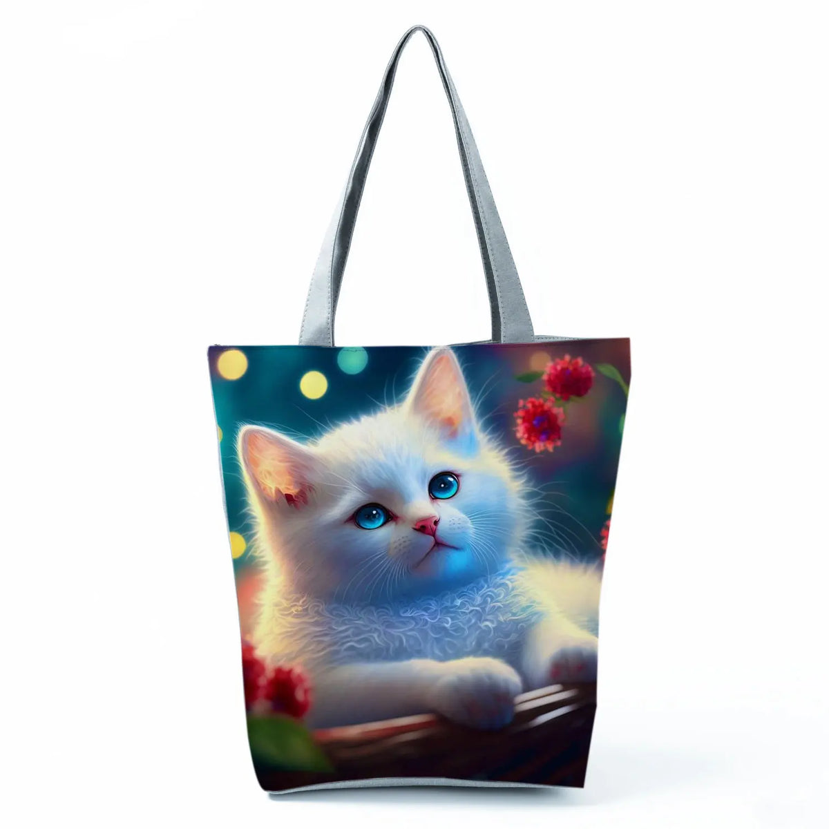 Pretty Cartoon Cat Print borse borse da spiaggia da donna ad alta capacità Cute Animal Graphic Eco borse per la spesa riutilizzabili portatili