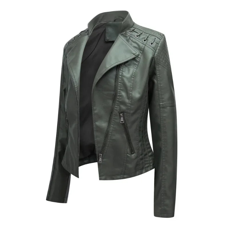 Primavera autunno sezione corta manica lunga giacca con cerniera giacca Slim in ecopelle Casual tinta unita giacca moda capispalla allentata