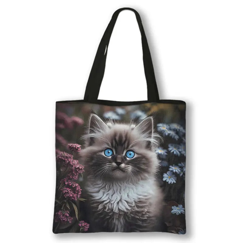 Borsa a tracolla con stampa gattino Kawaii Animali Gatti Cartoon Grafica Totes Borse Borsa da donna di grande capacità Borse shopper riutilizzabili Regalo