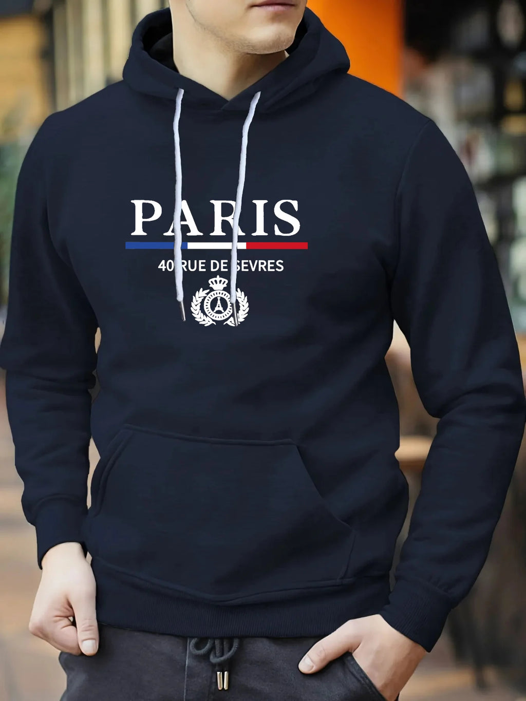 Maglietta con cappuccio con stampa Parigi per uomo Casual Autunno Inverno