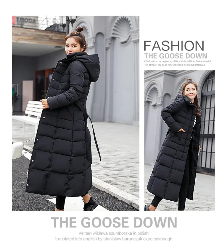 Cappotto Parka lungo in cotone piumino femminile nuovo inverno sopra il ginocchio ampio collo in pelliccia con cappuccio caldo parka spesso soprabito imbottito da donna