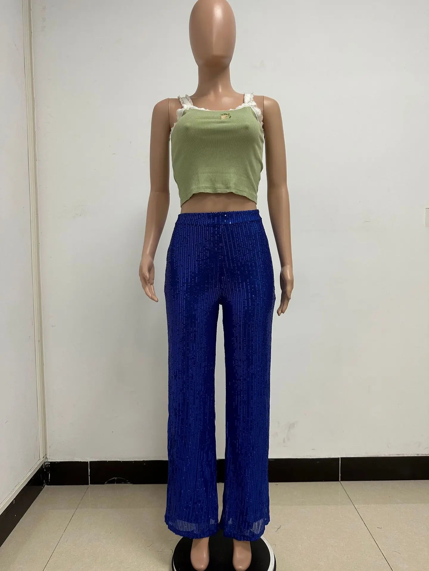 Pantaloni da donna, abbigliamento femminile, vestiti alla moda, pantaloni casual con paillettes, pantaloni eleganti, ampi e fluidi, a gamba larga, hwy5623