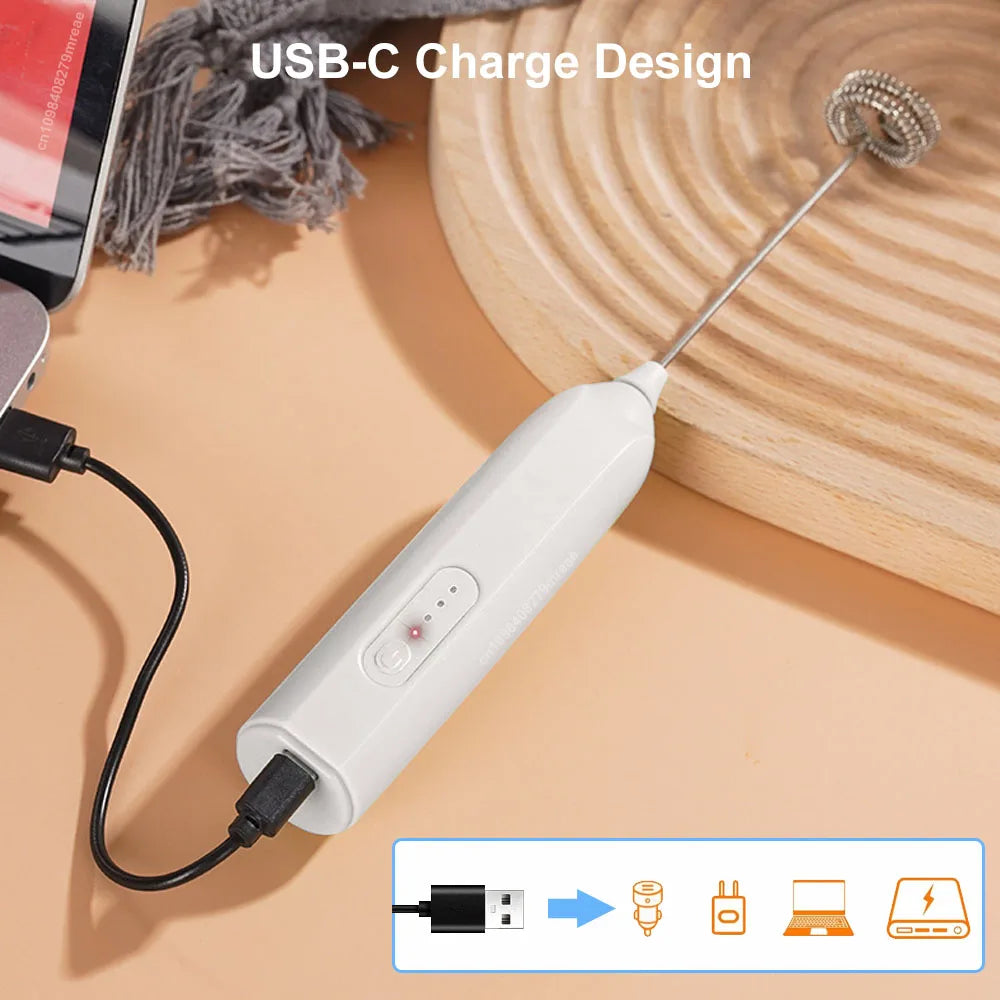 Electric Milk Frother Mini Coffee Whisk Mixer Wireless Milk Foamer Maker Type-C Rechargeable Egg Beater Handheld Stirrer Blender