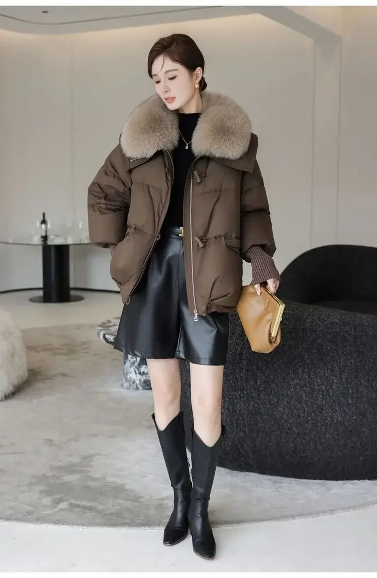2025 inverno nuovo piumino corto imbottito donna Parka collo di pelliccia cappotti di cotone spesso vestiti nero tuta sportiva casual femminile nuovo