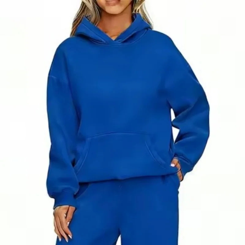 Felpa con cappuccio sportiva casual autunno inverno Felpa con cappuccio allentata moda donna a maniche lunghe tinta unita Pullover da donna