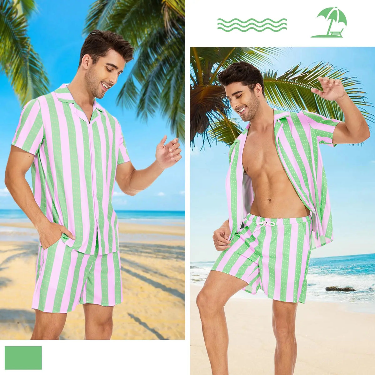 2024 vestito da vacanza estiva dei nuovi uomini camicia con bordo stampato strutturato retrò pantaloncini a maniche corte tuta da piscina traspirante da uomo in due pezzi