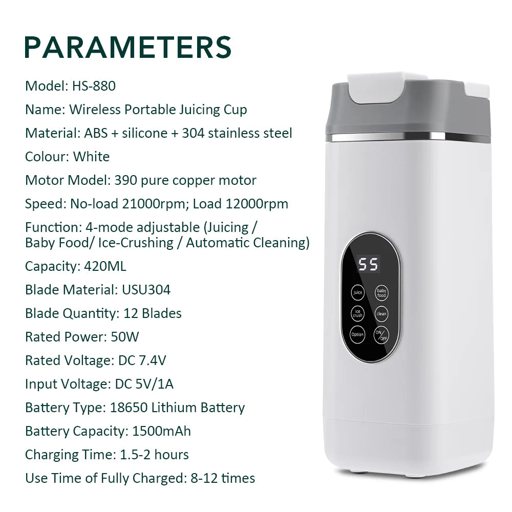 Electric Juicer Cup 2 Cups For Travel 6 Blades Portable Juicer Mixer Usb Charge Fresh Fruit Juice Personal Blender Smoothie