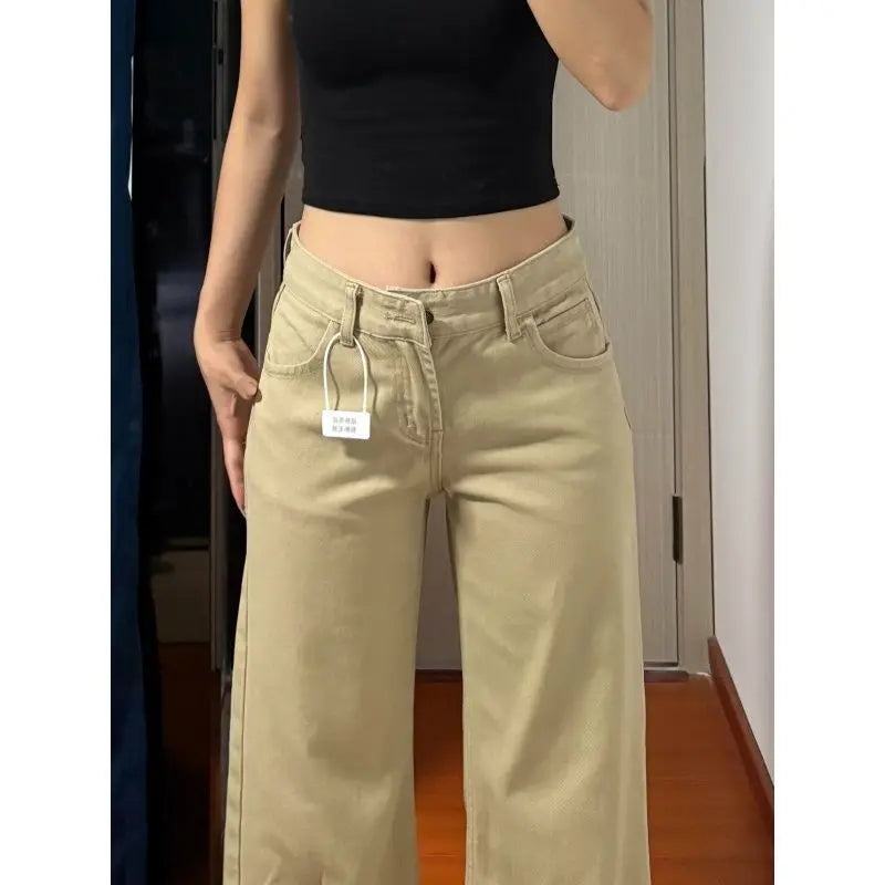 Jeans svasati vintage americani da donna nuovi pantaloni in denim versatili a vita bassa larghi kaki gamba dritta lunghezza pavimento pantaloni bootcut