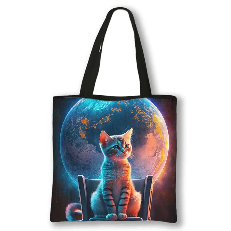 Borsa a tracolla con stampa gattino Kawaii Animali Gatti Cartoon Grafica Totes Borse Borsa da donna di grande capacità Borse shopper riutilizzabili Regalo