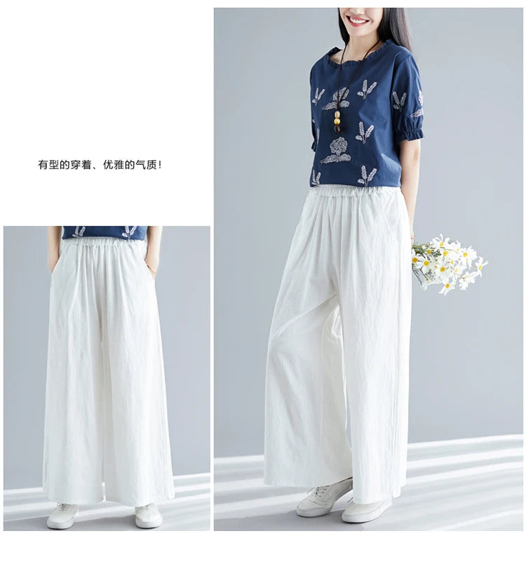 Nuovi pantaloni primaverili da donna in cotone e lino 2026, pantaloni casual a gamba larga autunnali, taglie forti, neri, bianchi, rossi, kaki, 5XL 6XL