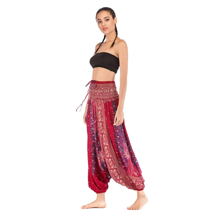 Pantaloni della Boemia Donna Pantalones Mujer Hippie Vita alta Rayon Harem Baggy Boho Yoga Beach Wear Pour Femme Calca Feminina Stampato
