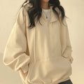Felpa con cappuccio da donna Harajuku sciolto oversize tinta unita Top mezza Zip felpa donna Casual manica lunga tasca cappotti con cappuccio 2023