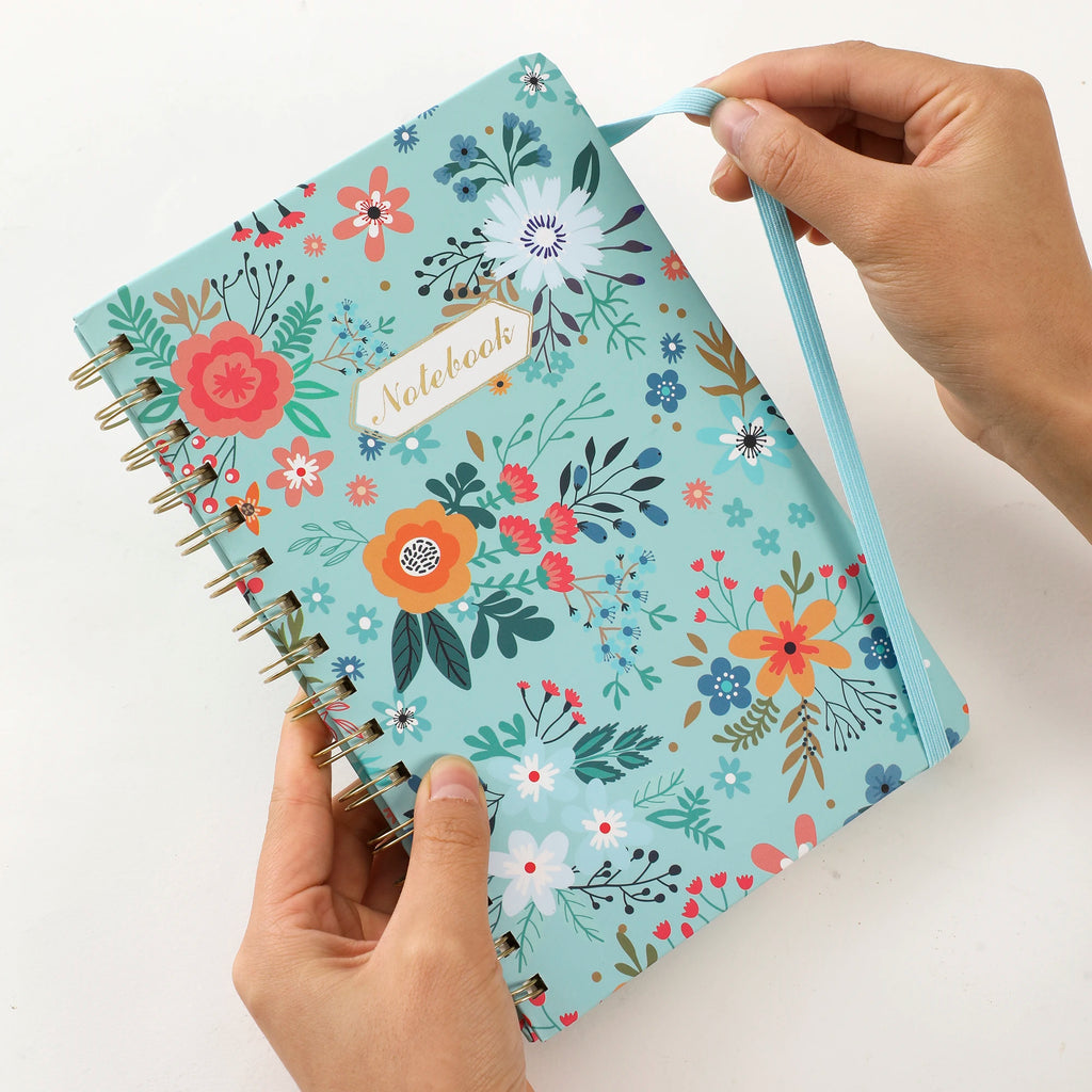 Spiral Notebook, Women's Diary, Hardcover Spiral Diary, 5.5 X 8.3inch, 160 Pages, Cute Flowers, Back Pockets, 100Gsm Paper for Gifts, Work, Office and School Supplies