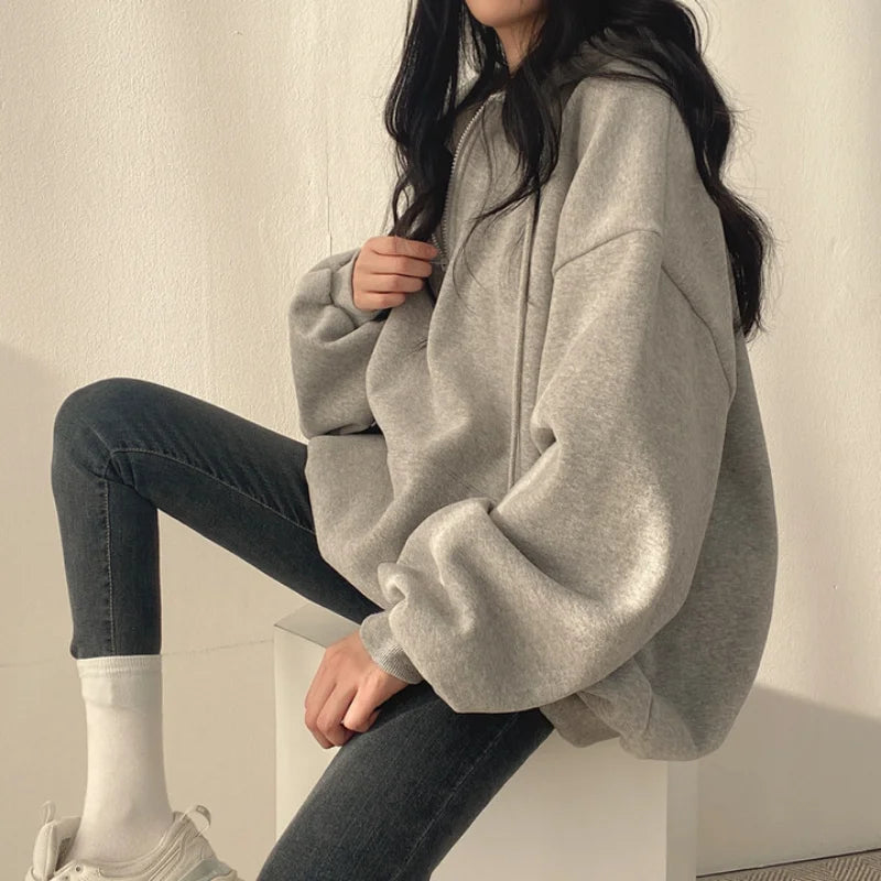 Felpa con cappuccio da donna Harajuku sciolto oversize tinta unita Top mezza Zip felpa donna Casual manica lunga tasca cappotti con cappuccio 2023