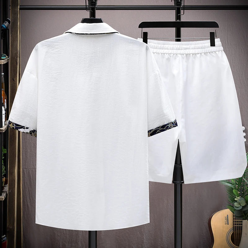 Set estivi uomo moda stampa camicia a maniche corte pantaloncini due pezzi uomo stile cinese Set sciolto Set corto da uomo