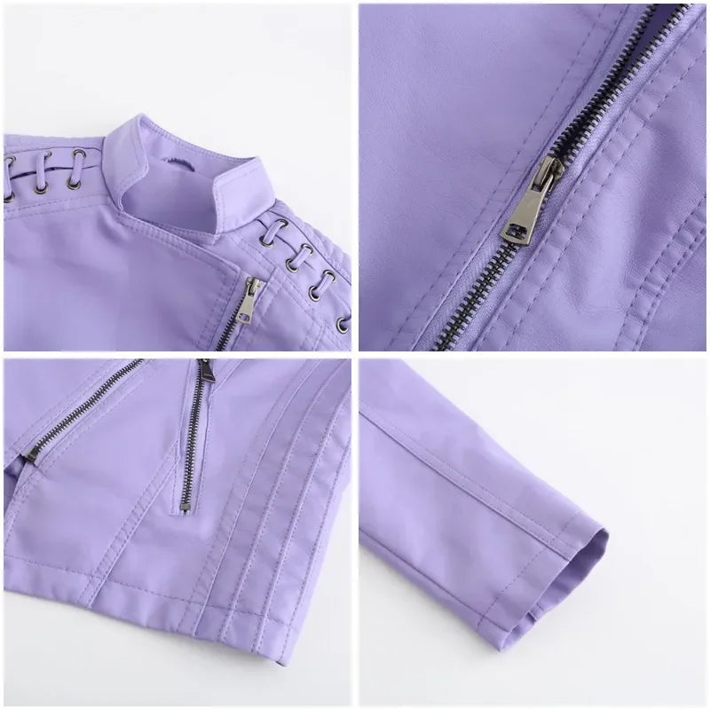 Primavera autunno sezione corta manica lunga giacca con cerniera giacca Slim in ecopelle Casual tinta unita giacca moda capispalla allentata