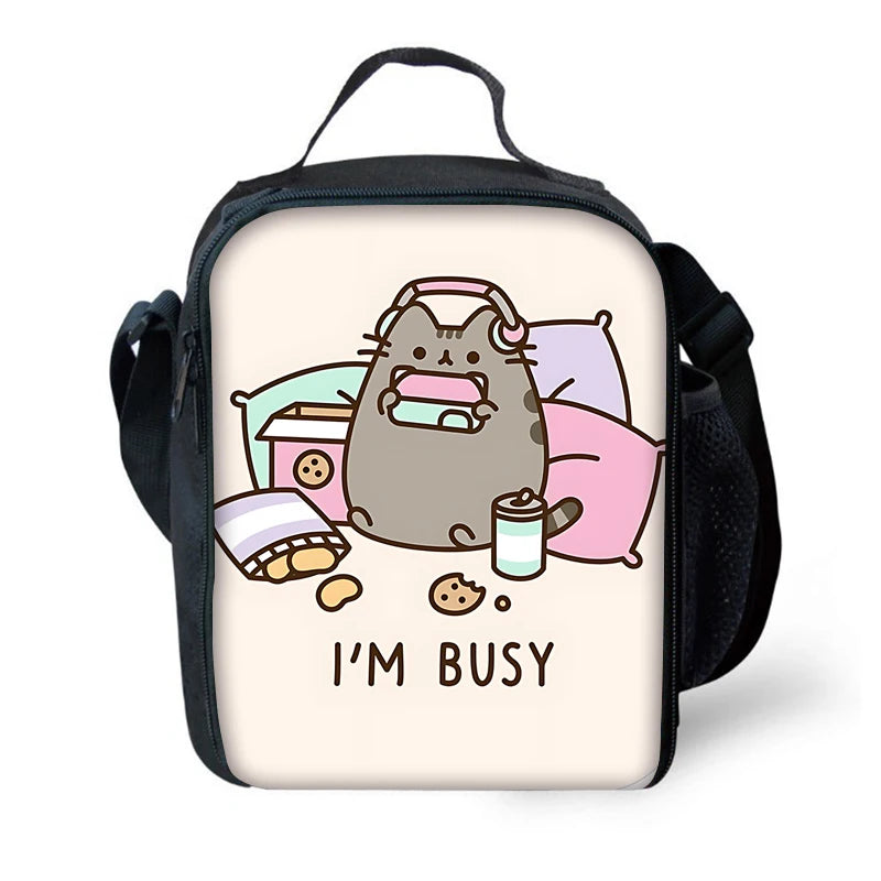 Zaino per bambini con gatti Kawaii Pusheens per la scuola con borse per il pranzo, borse per matite, borse per la scuola per ragazzi e ragazze, miglior regalo
