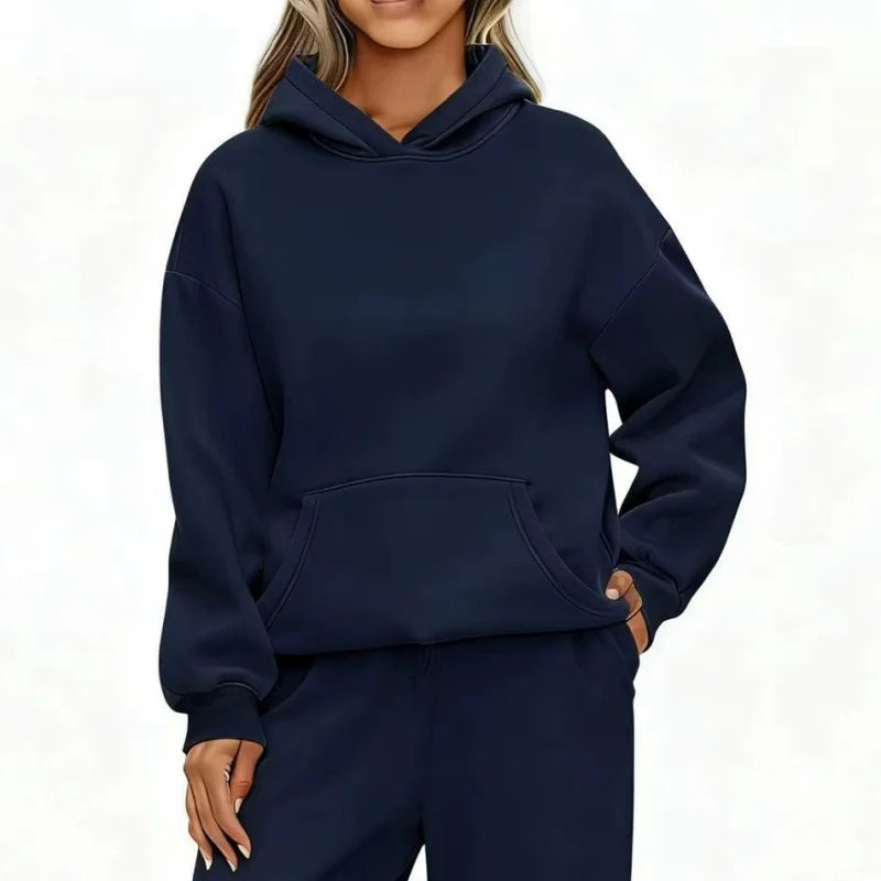 Felpa con cappuccio sportiva casual autunno inverno Felpa con cappuccio allentata moda donna a maniche lunghe tinta unita Pullover da donna
