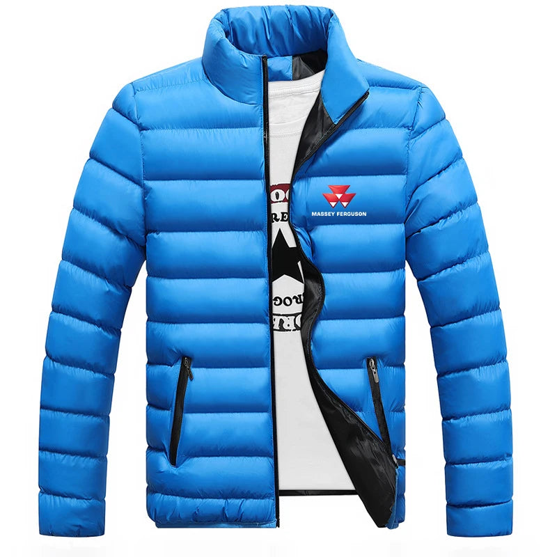 2025 Autunno Inverno Uomo Massey Ferguson Logo Stampa Colletto alla coreana Piumini Moda Cappotto in pile Cerniera calda Felpe con cappuccio sottili