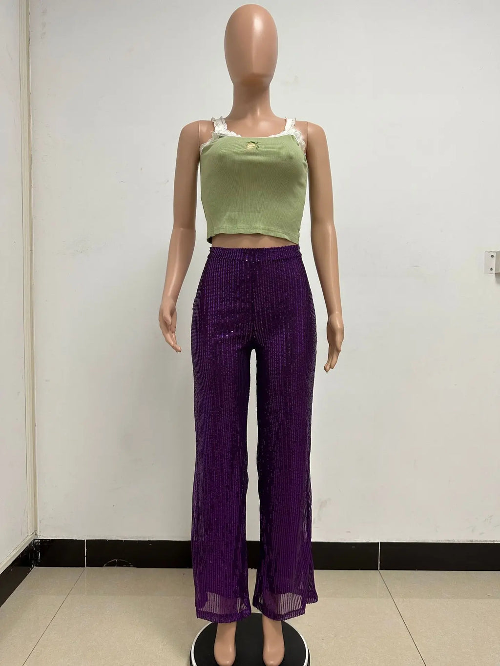 Pantaloni da donna, abbigliamento femminile, vestiti alla moda, pantaloni casual con paillettes, pantaloni eleganti, ampi e fluidi, a gamba larga, hwy5623