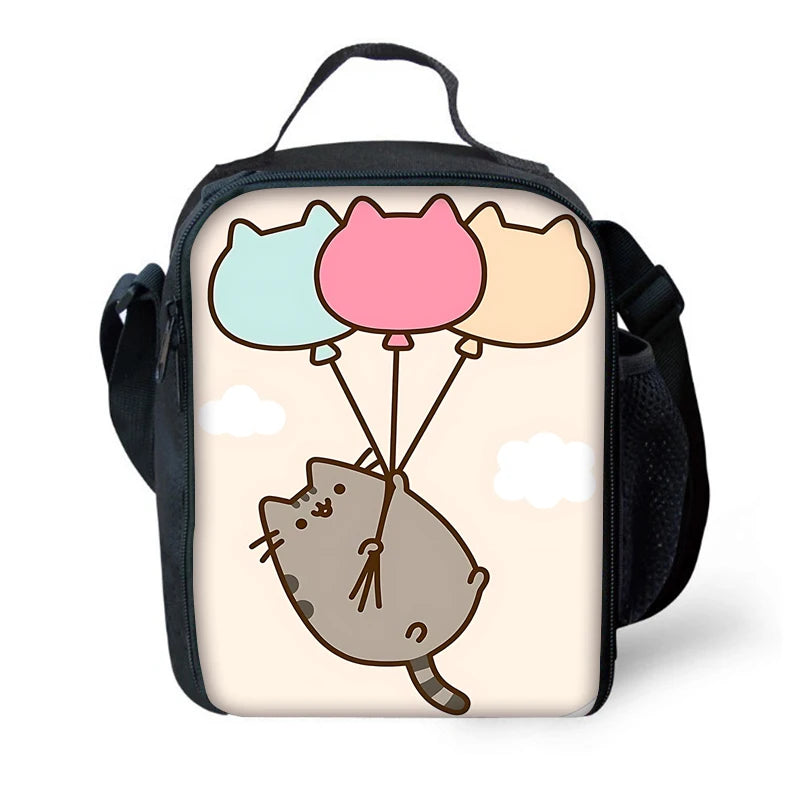 Zaino per bambini con gatti Kawaii Pusheens per la scuola con borse per il pranzo, borse per matite, borse per la scuola per ragazzi e ragazze, miglior regalo