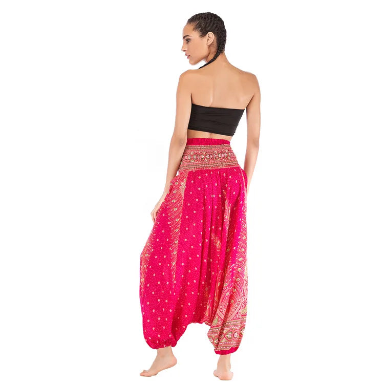 Pantaloni della Boemia Donna Pantalones Mujer Hippie Vita alta Rayon Harem Baggy Boho Yoga Beach Wear Pour Femme Calca Feminina Stampato