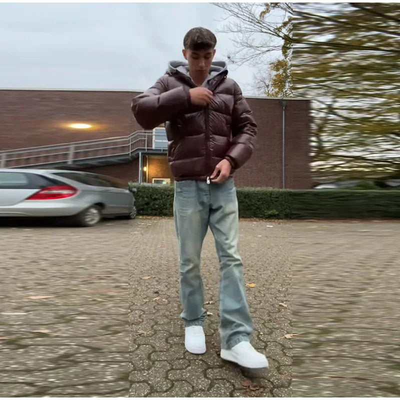 2025 Autunno Inverno Stile neutro Cappotto imbottito in cotone Casual Cerniera con cappuccio Giacca solida Moda Parka caldo a prova di freddo Capispalla