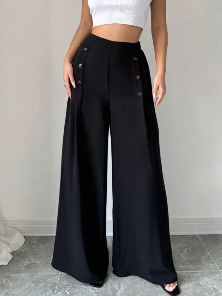 Pantaloni eleganti a gamba larga a vita alta alla moda per le donne Pantaloni lunghi stile atmosferico primavera estate